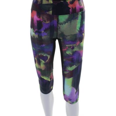 Koral Womens Fitted Cropped Graphic Printed Multicolor Shiny Leggings Black Size